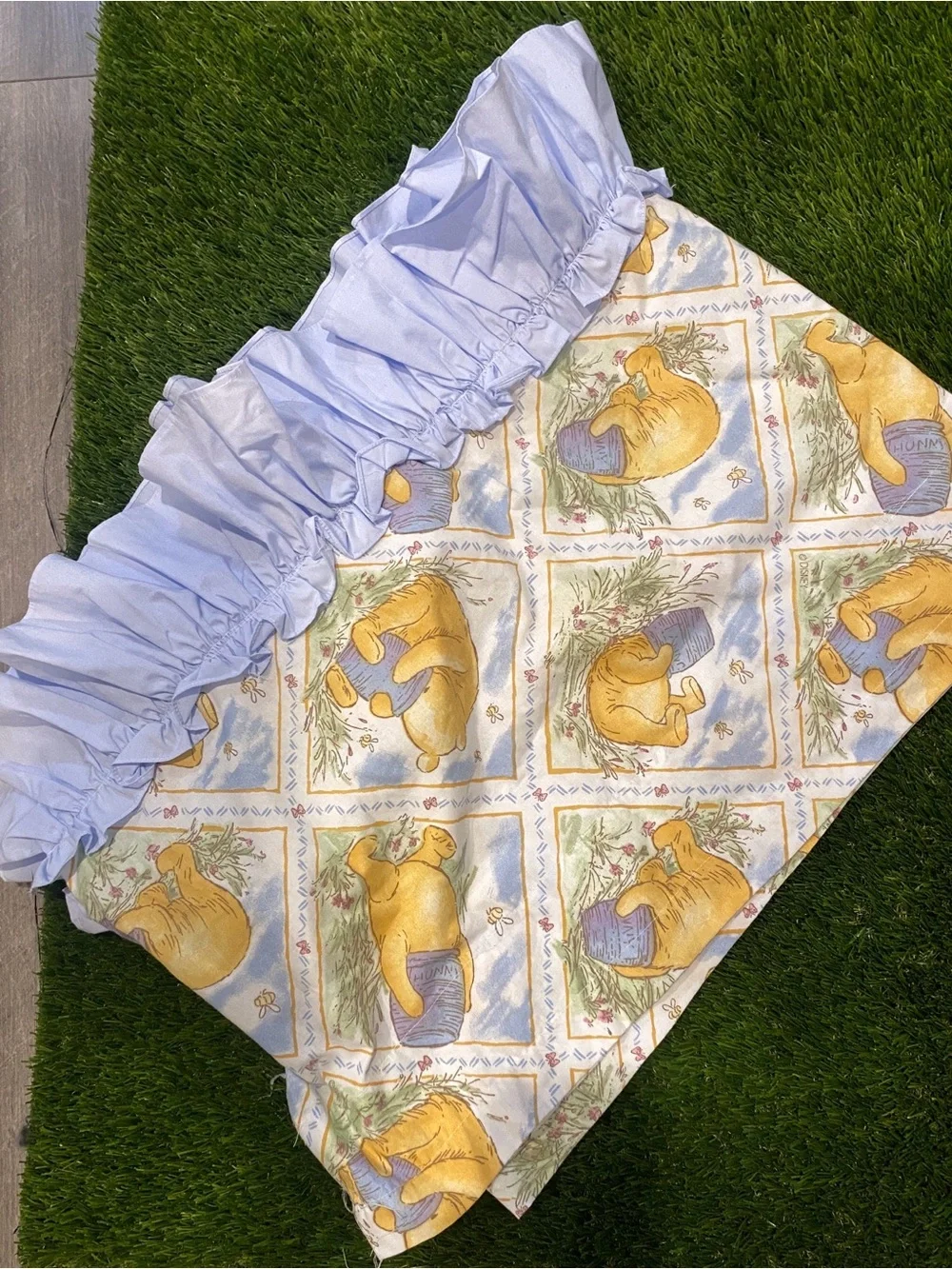 Winnie the Pooh Honey Pot Print Blue Multicolor Ruffled Window Valance 93 inches